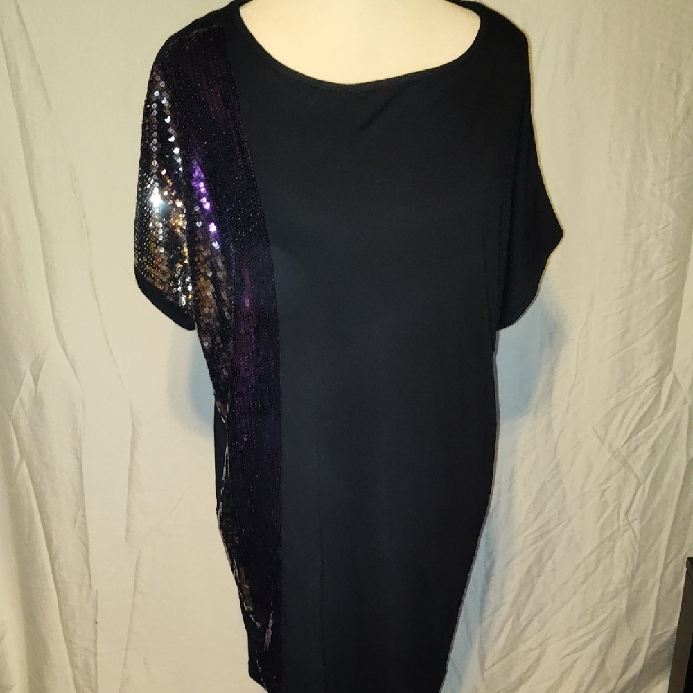 Apostrophe  Sequin Trim Dress Tunic Purple Silver Black Size XL